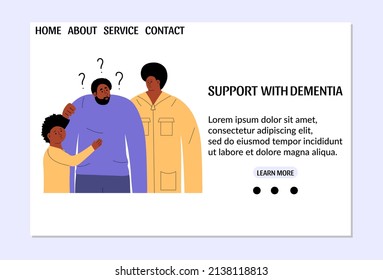 The concept of dementia, Alzheimer's disease. Grandpa doesn't recognize his family. Vector illustration