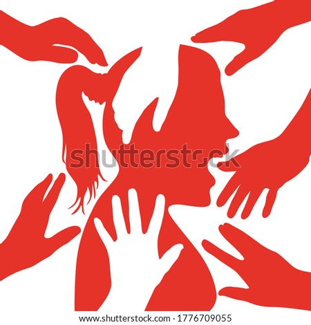 Concept to denounce sexual harassment and defend the feminine condition with a drawing which symbolizes touching and violence against women.