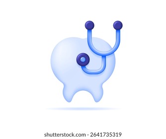 a concept of dental clinic or dentist. dental health and hygiene check. illustration of a tooth with a stethoscope. health care. symbol or icon. minimalist 3d style design. element or asset