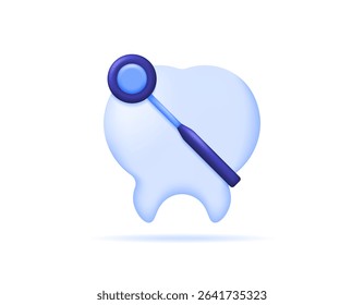 a concept of dental clinic or dentist. dental health and hygiene check. illustration of a tooth with a mouth mirror. health care. symbol or icon. minimalist 3d style design. element or asset