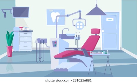 Concept Dental clinic. This is a flat, cartoon-style illustration of a dental clinic with a clean and modern design. Vector illustration.