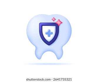 a concept of dental health protection. maintaining dental health and hygiene. illustration of a tooth with a shield. health care. dental clinic or dentist. symbol or icon. minimalist 3d style design