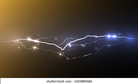 The concept of depicting lightning. A lightning strike striking with multiple sparks. Energy release. Natural disaster. Thunder and lightning abstract vector