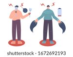 
The concept of depression. The man changes the mask. Changeable mood. The second person is pulled in different directions by monsters.