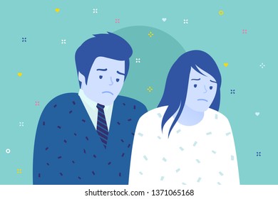 Concept of depression. Sad woman and man. Flat design, vector illustration.