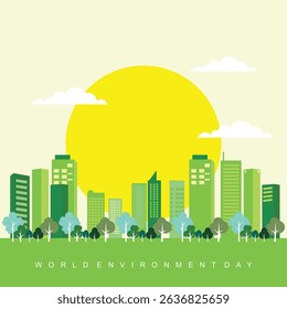 concept design about earth day. with urban elements and trees. intended to have the meaning that balance will bring the earth to goodness