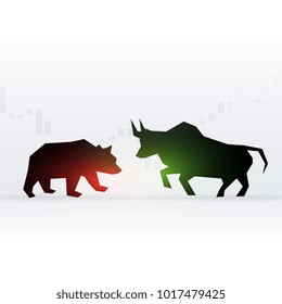 concept design of bear and bull in front of each other showing loss and profit for stock market