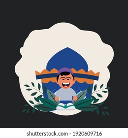 Das Konzept Design der jungen muslimischen Charaktere freut sich Ramadan willkommen zu heißen. ramadan Design Illustrationen für Buchillustrationen, Webbanner, Storyboards, Poster, Tapeten.