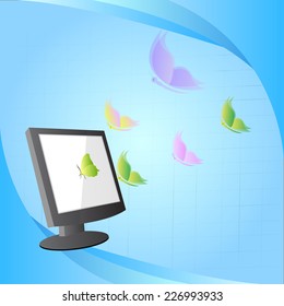 concept design, butterfly flying out from computer