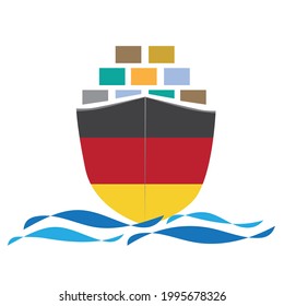 Concept design cargo ship with Germany flag. Commercial vessel containers freight import and export maritime logistic. Vector illustration design