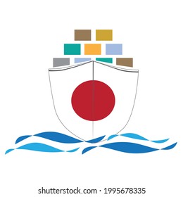 Concept design cargo ship with Japan flag. Commercial vessel containers freight import and export maritime logistic. Vector illustration design
