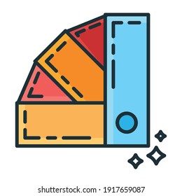 Concept design color palette icon renovation house, paint the house solution flat line vector illustration, isolated on white. Choice building shade scheme.