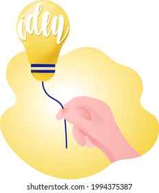 Concept design for coming up with an Idea – a hand that light up a light bulb. 
