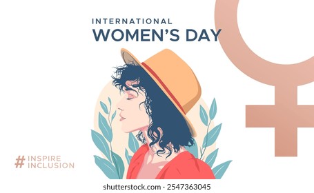 Konzept Design zum Gedenken an den internationalen Frauentag, inspirierende Inklusion. Das Design zeigt Illustrationen von Frauen aus verschiedenen Rassen und Ländern