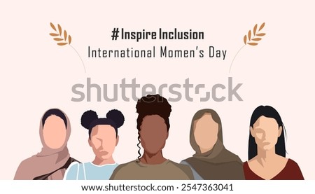 concept design commemorating international women's day, inspiring inclusion. The design features illustrations of women from various races and countries