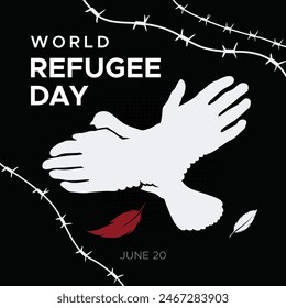 concept design commemorating world refugee day. migrating or escaping from an area due to war, crime, violent behavior. juni 20