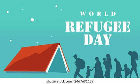 concept design commemorating world refugee day. migrating or fleeing an area due to war, crime, violent behavior. Silhouettes of people migrating