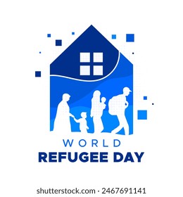 concept design commemorating world refugee day. migrating or fleeing an area due to war, crime, violent behavior. Silhouettes of people migrating