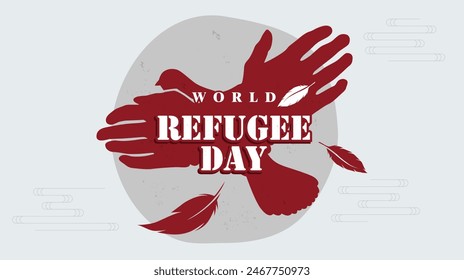 concept design commemorating world refugee day. migrating or fleeing an area due to war, crime, violent behavior. Silhouettes of people migrating