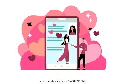 Concept design of dating app. Promotion of online dating. Valentine's Day advertising