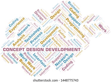 Concept Design Development word cloud. Wordcloud made with text only.