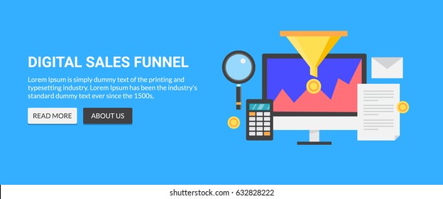 Concept Design For Digital Sales Funnel, Optimize Conversion, On-line Lead Generation Vector Banner With Icons