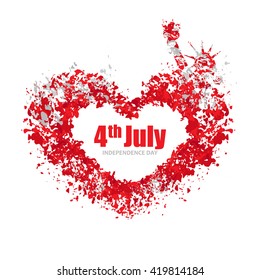 concept design for a holiday greeting card, stylized heart, statue of liberty, the text July 4th, grunge, splash