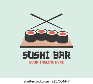 Concept design of the invitation sushi bar restaurant. Corporate style Sushi restaurant logo design. Template for sushi restaurant, cafe, delivery or your business works vector design and illustration