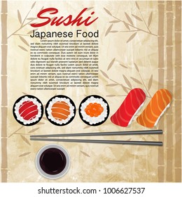 Concept design of the invitation sushi restaurant. Vector illustration texture of a bamboo