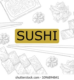 Concept design of the invitation sushi restaurant. Vector illustration texture