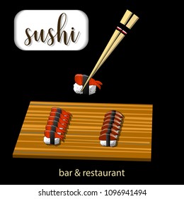 Concept design of the invitation sushi restaurant. Vector illustration texture of a bamboo