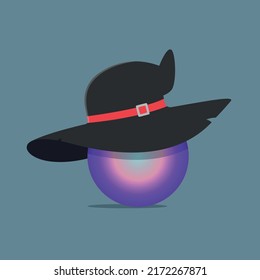 Logo de diseño conceptual del adivino con bola de cristal y sombrero de bruja