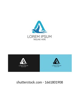concept design logo with the symbol letter a, triangle symbol, mountain and bird symbol