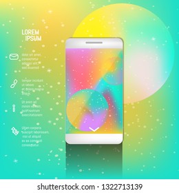 Concept design mobile phone. Template for advertising, flyer, web or banner. Vector illustration.