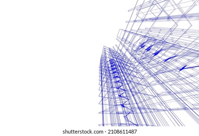 Konzeption des modernen Gebäudes 3D digitale Architektur, Vektorgrafik 3D