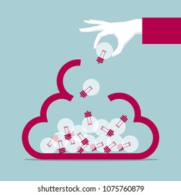 Concept design, one hand holding lamp, put in cloud symbol.