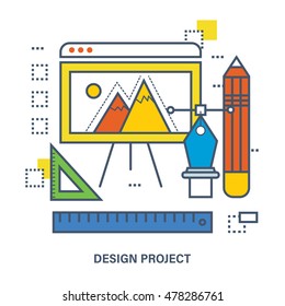 Concept of design project. Flat Vector illustration. Can be used for banner, business data, web design, brochure template.