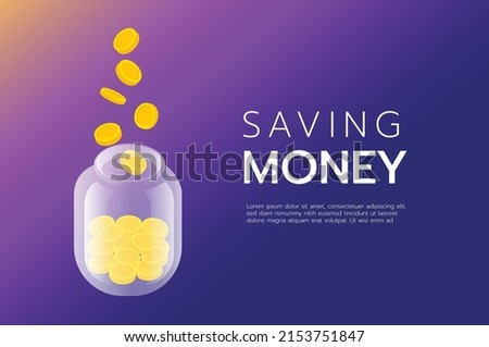 Concept design saving money, coin falling in a jug, Isometric vector illustration.