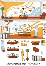 concept design of shoes shop interior, with isolated objects