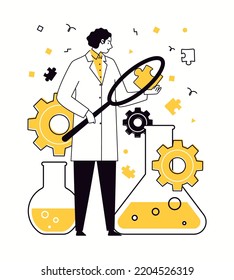 Concept of design thinking. Search and research of innovations, alternative and non-standard solutions. Vector characters flat cartoon illustration.