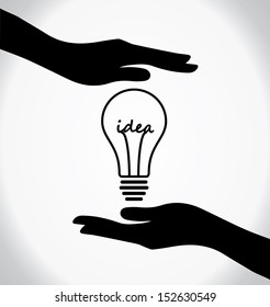 concept design vector illustration of A human hand silhouette sharing of light bulb with idea text at the middle of the bulb