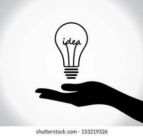 concept design vector illustration of A human hand silhouette sharing of light bulb with idea text at the middle of the bulb