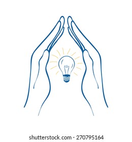 Concept design vector illustration of A human hands silhouette with lightbulb