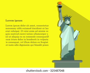 concept design of vector,statue of liberty on yellow background,cute design of statue of liberty,statue holding fire.