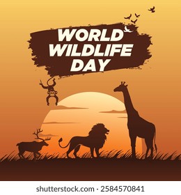 Concept Design Of World Wildlife Day and world animal day with the animal in forest, world map, concept design