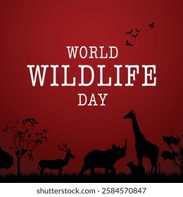 Concept Design Of World Wildlife Day and world animal day with the animal in forest, world map, concept design