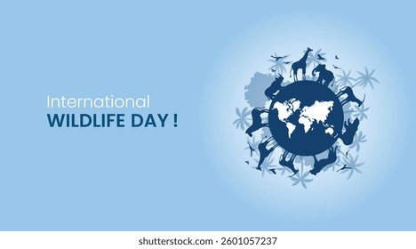Concept Design Of World Wildlife Day and world animal day with the animal in forest, world map, concept design.