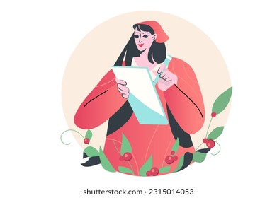 Diseñador conceptual con la escena popular en el diseño de dibujos animados planos. El diseñador dibuja bocetos para varios proyectos. Ilustración vectorial.