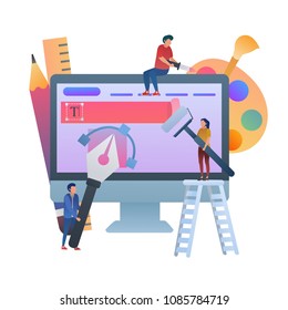 Concept of Designing Web, UI Designer. Flat Vector Illustration