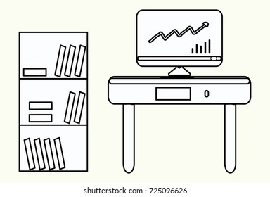 The concept a desk of work Computers and bookshelves and files
